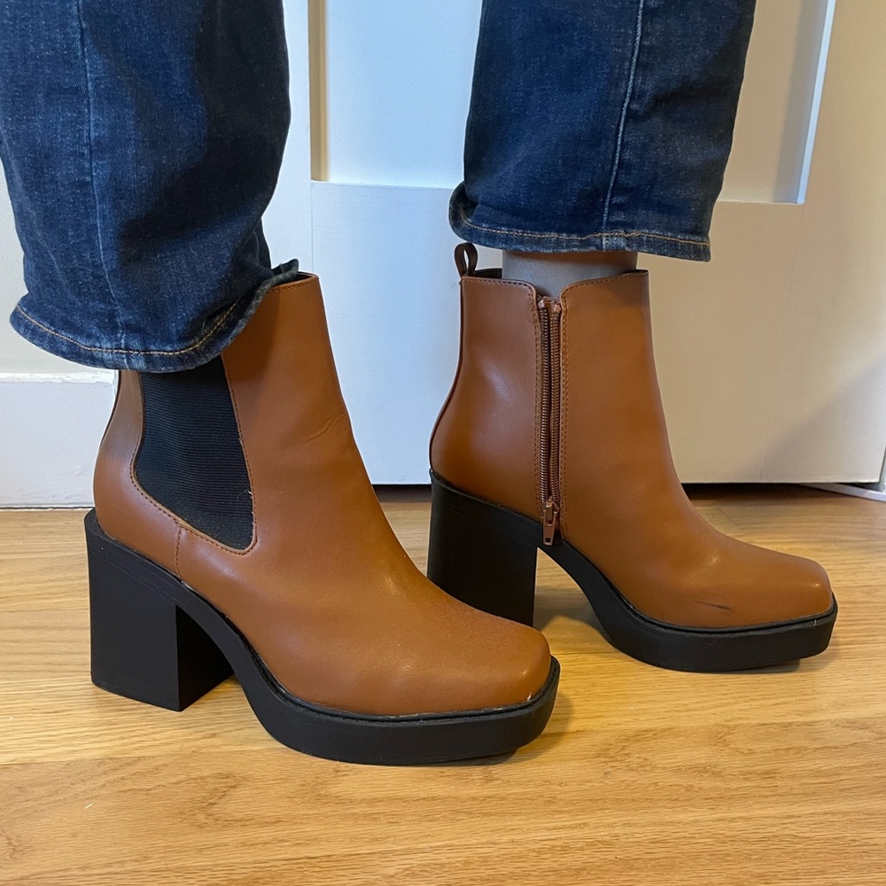 MIA brown heel boots with platform